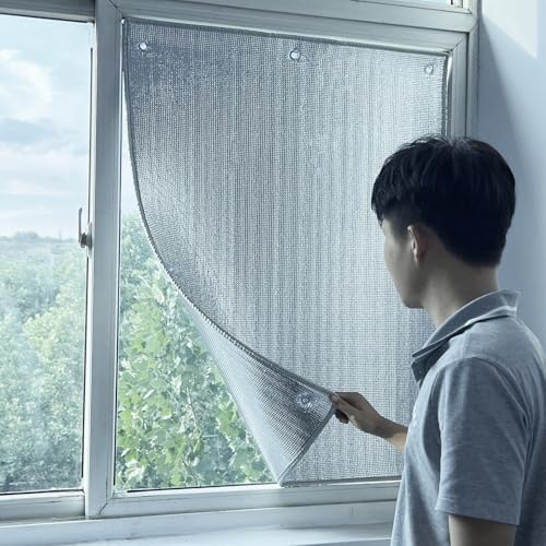 AJTXCSFOQL Aluminium Sonnenschutzfolie Wärmeisolierung Reflektierend Fenster, Dachfenster Folie Verdunkelungsfolie mit Saugnapf, Sichtschutzfolie Fenster Innen oder Außen(65cm x 75cm) von AJTXCSFOQL