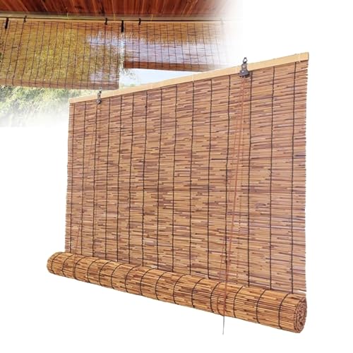 AJTXCSFOQL Retro Bambusrollo Wetterfest Aussen Vorhang 130 160 220 280 Sonnenschutz Bambus Rollo Jalousine Für Seitenzug Fenster,Einfache Montage(W160cm x H220cm) von AJTXCSFOQL