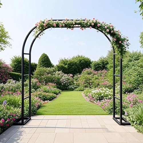 AJTXCSFOQL Rosenbogen Metall Stabil Torbogen 120 180 200 Rankgitter Rosenhilfe, Rankhilfe mit Basis für Kletterpflanzen und Rosen, Hochzeitsbogen Rankbogen Gartenbogen(Black,W260 x H250 x D40 cm) von AJTXCSFOQL