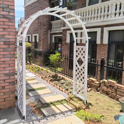 AJTXCSFOQL Rosenbogen Pergola aus Holz Weiß Gartenbogen, 210 225 237 247 260 cm Rankgitter Laubengang Torbogen mit 4X Erdspießen, Rankbogen Spalier Rankhilfe für Kletterpflanzen(120x210cm) von AJTXCSFOQL