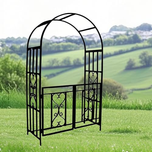 AJTXCSFOQL Rostfrei Gartentor Rosenbogen Rankgitter Mit Tür, Klettern von Weinreben Rosenhilfe aus 20 mm Stahlrohr, Schwarz/Weiß Torbogen Pergola als wetterfeste Gartendeko(Schwarz) von AJTXCSFOQL