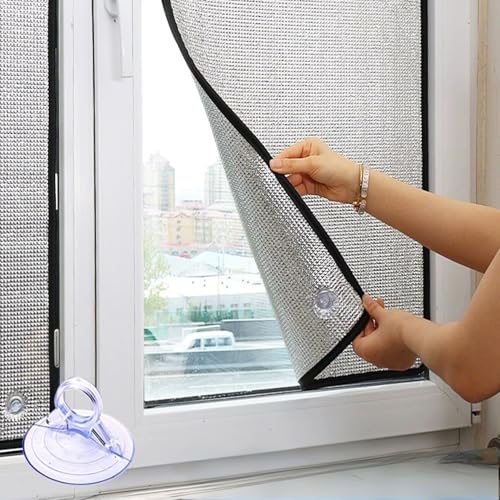 Sichtschutz Sonnenschutzfolie Reflektierende Fensterfolie, 99% UV-Schutz Wärmeisolierung Fenster Innen oder Außen, 8 mm Dicke Aluminiumfolie Isolierfolie mit Saugnapf(40cm x 80cm) von AJTXCSFOQL