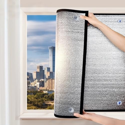 Sonnenschutz Folie Reflektierende Fensterfolie Mit Saugnäpfe für Glasfenster 8 mm Dicke Doppelte Aluminiumfolie Wärmeisolierung 99% UV-Schutz für Heimbüro Garage(60cm x 60cm) von AJTXCSFOQL