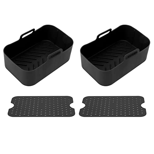 2 Sets Küchenbraten Silikonkorb und Matte wiederverwendbares nicht stock -Rechteck -Luftofenzubehör für DZ201 Foodi 8qt (Schwarz) von AJUNJIIL