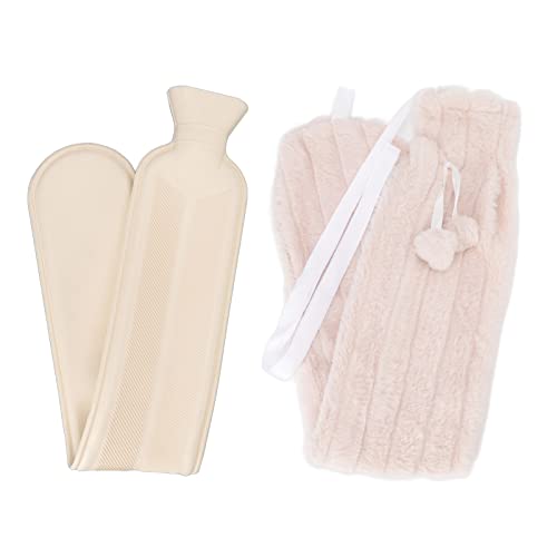 2000 ml heißer Wasserflaschenstreifen geformt warmes Wasserbeutel Nacken -Schulterhitze mit weicher Abdeckung ideales Reiseweg (Beige) von AJUNJIIL