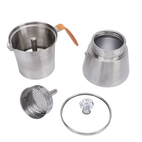 AJUNJIIL Edelstahl tragbarer Handgäste Kaffeekanne mit Glasdeckel Hitzebeständigem Griff für italienische Kaffeelmilchtee (160 ml) von AJUNJIIL