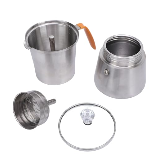 AJUNJIIL Edelstahl tragbarer Handgäste Kaffeekanne mit Glasdeckel Hitzebeständigem Griff für italienische Kaffeelmilchtee (300 ml) von AJUNJIIL