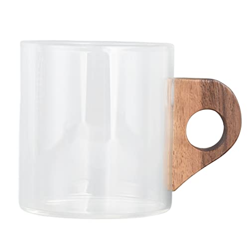 AJUNJIIL Glas Kaffeetasse beständige Wasser becher mit Holzgriff für Home Travel Kitchen Restaurant (280 ml) von AJUNJIIL