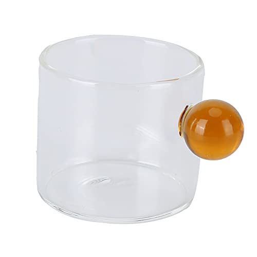 AJUNJIIL Teetasse Glas Becher transparent hitzebeständiger Glas Kaffeetasse mit Kugelgriff 120 ml (Gelber Griff) von AJUNJIIL