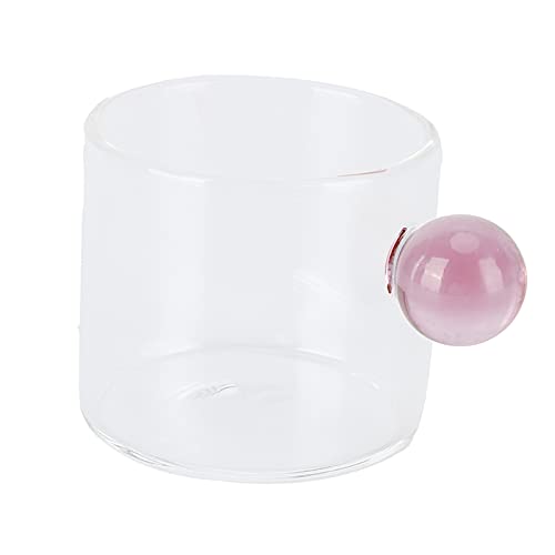 AJUNJIIL Teetasse Glas Becher transparent hitzebeständiger Glas Kaffeetasse mit Kugelgriff 120 ml (Rosa Griff) von AJUNJIIL