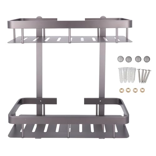 Badezimmerlagerregal Doppelschicht Aluminium umliegende Kanten Wandmontierte Duschregal für Duschbereich Badezimmerlagerregal Doppelschicht Aluminium umliegende Kanten Wandmontierte Duschregal für Duschbereich von AJUNJIIL