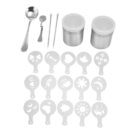 Kaffee Dekoration Schablonen Set Edelstahl tragbares Kunststift -Formwerkzeug mit Shakerlöffel Latte Kunst für Kaffeeliebhaber von AJUNJIIL