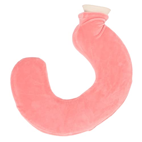 U -formte heiße Wasserflasche warmer Hals weicher Gummi heißer Wasserbeutel mit abnehmbarer Stoffabdeckung zur Reiserelief (Fleisch rot) von AJUNJIIL