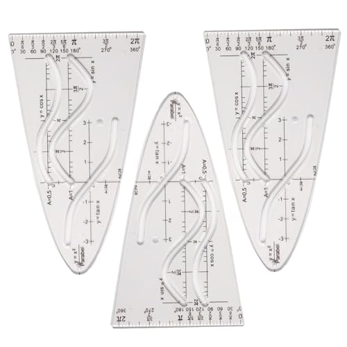 AJUNLKVDR 3 Stück Parabelschablone Mathe, Einheitsparabel, Geometrie Kurvenschablone Lineal, Sinus/Kosinus von AJUNLKVDR