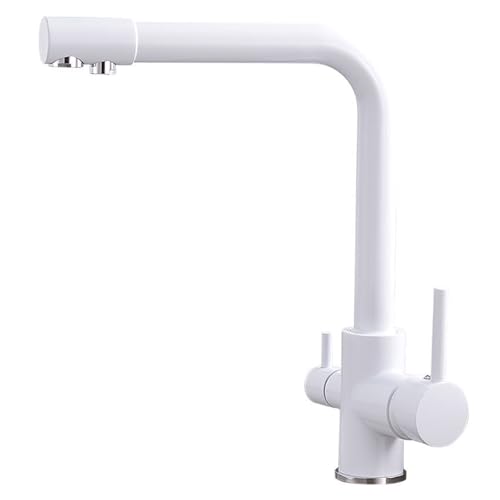3-Wege-Küchenhahnhahn aus gebürstetem Messing mit Trinkwasserhahn, Tri-Flow-Design, Dual-Griff-Spülenmixer für verbesserte Funktionen und Stil Beauty Comes von AJYBYUKJ