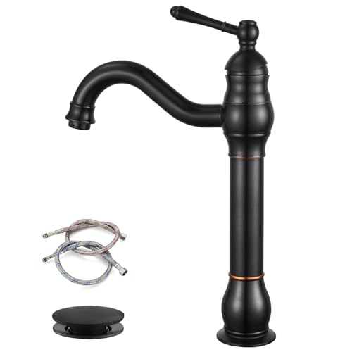 360 ° Schwenköl RUBBED Bronze Gefäßspüle Wasserhahn mit Popup Drain Ein Hebelgriff mit einem Lochmischmixer für das Badezimmer Modernes Design einfacher Installation Beauty Comes von AJYBYUKJ