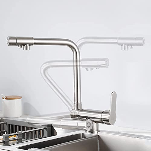 3wayer Küchenarmatur 360 ° Rotatable Mischmischhahn für umgekehrte Osmose -System gebürstete Edelstahl -Frontfenster -Design -Einklang -Sink -Fixierung Beauty Comes von AJYBYUKJ