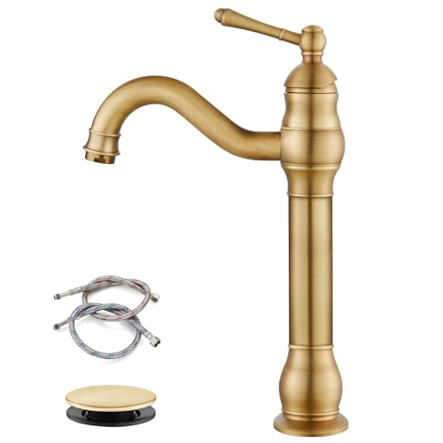 Antique Messing 360 ° Drehscheibe ein Griffgefäß Waschbecken Wasserhahn - Bauernhaus Taillationsmischer -Fass mit Pop -up -Abfluss für Badezimmer Waschtisch Schüssel Waschbecken ein Loch Design von AJYBYUKJ