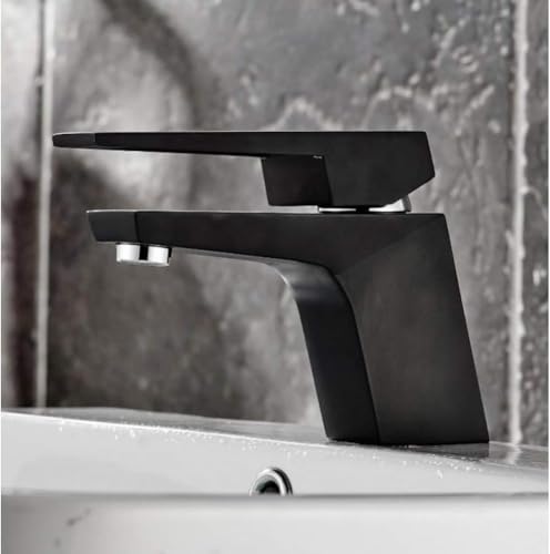 Bad Waschbecken Haken Mixer Messing Waschbecken TAP Heißer Kaltbecken Wasserhahn Deck montiert massiv Chrom Schwarzes Badezimmer Küche Wasser-Tap Wassersparende Kupferarmaturen (schwarz) Beauty Comes von AJYBYUKJ