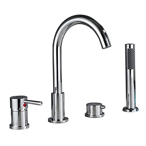 Badduschenmischer Tippen Sie 4 Löcher Badewanne Tippen Sie für Badezimmer Schwanenhals Badewanne Wasserhähnen Badeaufschuder Duschkopf und Schlauchset für Bad -Wasserhähne Chrom Beauty Comes von AJYBYUKJ