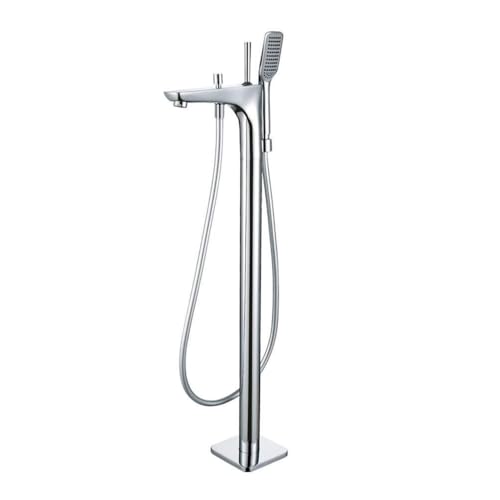 Badewanne Wasserhahn frei stehender Wasserfallbodenboden Klopfen Messing Badezimmermixer mit Handdusche und Schlauch (Chrom) Beauty Comes von AJYBYUKJ