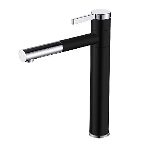 Badezimmerbecken Wasserhahn Set 360 kostenlos rotierendes Becken Wasserhahn Eingriff Badezimmermischer Hartkaltes Waschbecken, schwarzer Chrom groß Beauty Comes von AJYBYUKJ