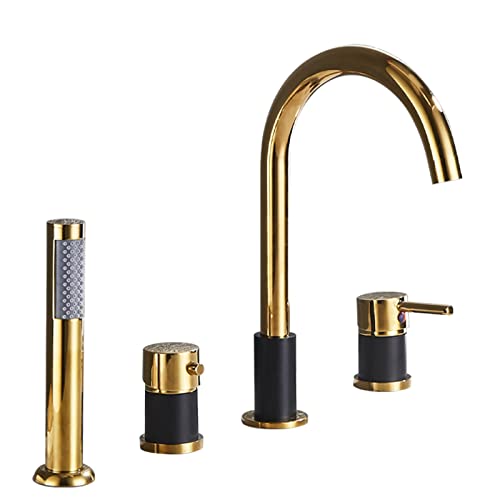 Deck montiert 4 Tap -Loch -Bad -Duschmischer Tipp und Duschkit Heiße und kalte Eingriff Badewanne Mixer Tippen Sie mit Ausziehen von Handheld -Dusche für Bad Badmixer, Schwarz + Chrom Beauty Comes Deck montiert 4 Tap -Loch -Bad -Duschmischer Tipp und Duschkit Heiße und kalte Eingriff Badewanne Mixer Tippen Sie mit Ausziehen von Handheld -Dusche für Bad Badmixer, Schwarz + Chrom Beauty Comes von AJYBYUKJ