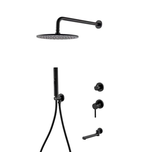 Duscharmatur -Set Matt Schwarzer Badewanne heißer kaltes Messing Arm Diverter Kit Mixer mit Hand und Schlauch (10 Zoll) Beauty Comes von AJYBYUKJ