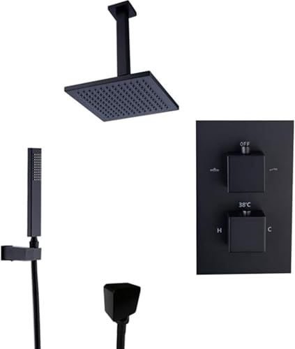 Duschsystem, Deckenmontage Black Thermostatic Messing Luxury Bad Rain Mixer Duschhitzel mit 8-12-Zoll Beauty Comes von AJYBYUKJ