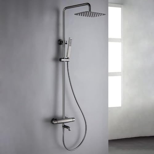 Duschsystem, graue Messing Thermostatische Dreifunktionen Duschset Badewanne Diverter Mixer mit Höhe ist einstellbarer Sprühkopf und Wanne Taps, Luxus -Duschset, B Beauty Comes von AJYBYUKJ