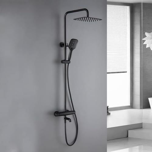 Duschsystem, thermostatische schwarze Messing drei Funktionen Duschmenschset Badewanne Diverter Mixer mit Höhe ist einstellbarer Sprühkopf und Badewanne Taps, luxuriöses Duschset, a Beauty Comes von AJYBYUKJ