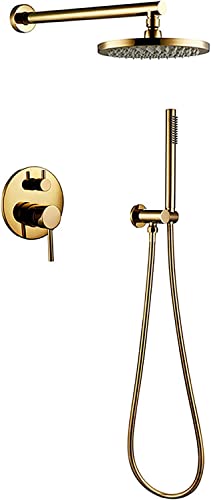 Duschsystem Titanium Gold Runde Niederschlag Duschkopfsystem mit Handheld -Combo -Set, wandmontierte Duschhahnset mit Messingventil, 10 Zoll () Beauty Comes von AJYBYUKJ