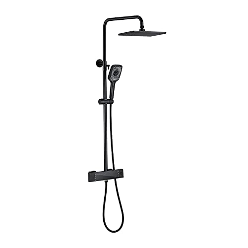 Duschsystem mit Duschkopf, thermostatischer Duscharmaturen -Set -Wand -Dusch -Dusch -Combo -Set Messing Mixer Dusche mit Wasserfall Wanne Spout, 3 Modi Handheld -Dusche, grau (schwarz) Beauty Comes von AJYBYUKJ