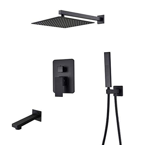Duschsystem wandmontierte verdeckte Duschhahn -Set Multifunktion mattes schwarzes Dusch -Kombination mit Duschkopf, Handheld -Dusche, Badewanne Ausguss, 8 Zoll (16 Zoll) Beauty Comes von AJYBYUKJ