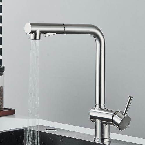 Gebürstete Nickel Ausziehen der Küchenspüle Wasserhahn Hochdruck Zwei Modelldüse Edelstahl Tippdeck Install, gebürstete Nickle Beauty Comes von AJYBYUKJ