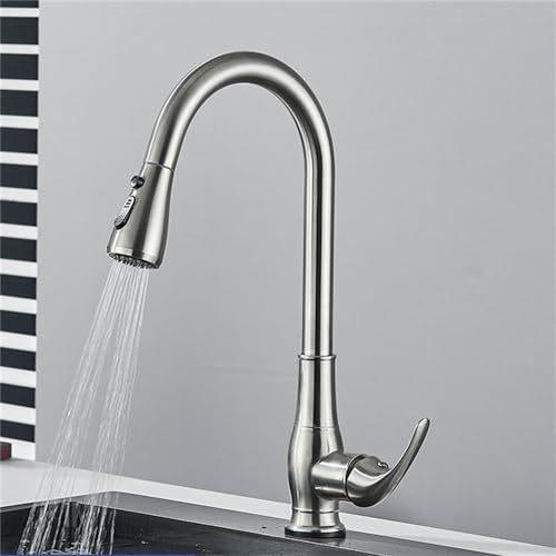 Gebürstete Nickelauszug Küchenspüle Klopfen 360 ° Schwenkmischer Wasserhahn heißes und kaltes Wasserdeck montiertes Einzelloch -Design Moderne Küche Essentials Beauty Comes Gebürstete Nickelauszug Küchenspüle Klopfen 360 ° Schwenkmischer Wasserhahn heißes und kaltes Wasserdeck montiertes Einzelloch -Design Moderne Küche Essentials Beauty Comes von AJYBYUKJ