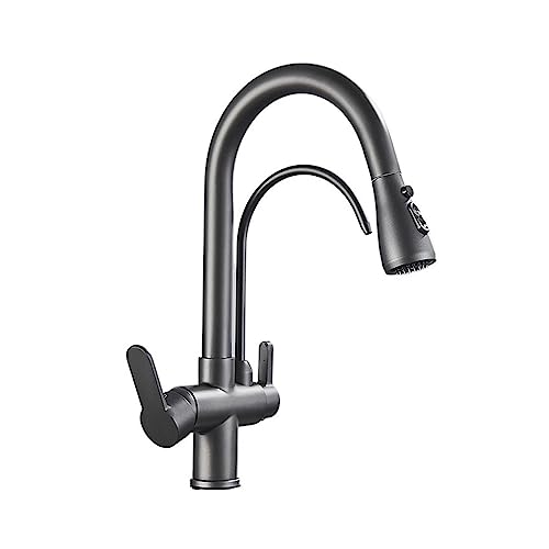 Gefilterter Kran für die Küche Ausziehen Spray 360 Rotation Wasserfilter Tippen Sie auf drei Wege Mixer Küchenarmatur Einfache Installation (grau) Beauty Comes von AJYBYUKJ