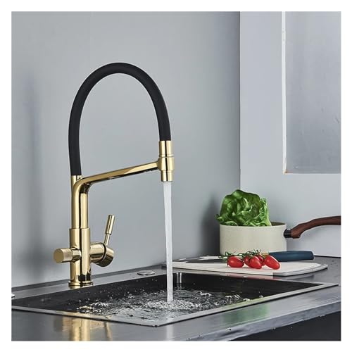 Gefilterter Küchenarmatur Schwarzer Dual -Ausguss 360 ° Rotatierbarer Trinkwassermischer Heiße und kalte Wasserreinigung HAP BEISSE GOLD EINFAHRE FÜR MODERNE KITCHEN Beauty Comes von AJYBYUKJ