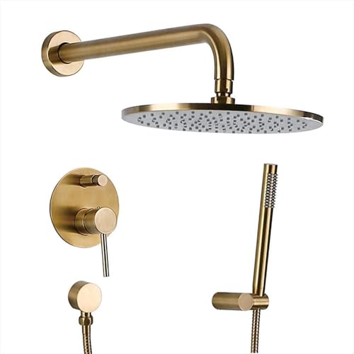 Goldene Duschmixer Haken mit Duschkit Messing 10 im runden Niederschlag Duschkopfsystem und Handheld Duschkopfmixer Dusche Combo Set-10_in Beauty Comes von AJYBYUKJ