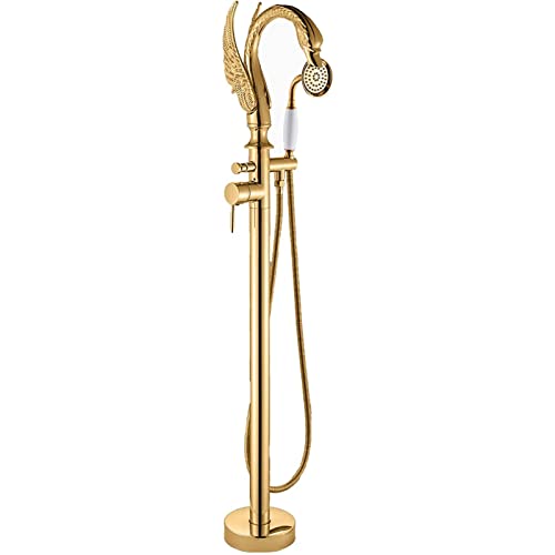 Goldene freistehende Badhahn, luxuriöser Schwanwanne mit Handheld -Dusche, eingriffs Badewanne Wasserhahnboden, Badduschenmixer, Messing, a Beauty Comes von AJYBYUKJ