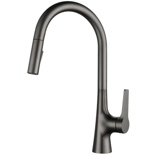 Gun Grey Messing Single Loch Deck montiert 360 Grad Rotation Küche Ausziehen Messing Wasserhahn Heiße und Colsink -Taps, Gungrau Beauty Comes von AJYBYUKJ