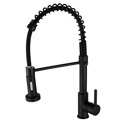 Hochbärchen schwarzer Pull-Down-Küchenarmatur, massives Messing Eingriff Waschbeckenmixer mit 2 Funktionssprühgerät, modernes heißes und kaltes Wasserdesign für Küchenaufrüstung Beauty Comes von AJYBYUKJ
