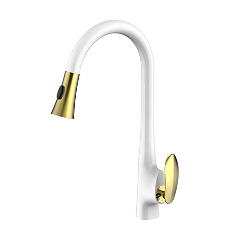 Kiten -Wasserhähne, Eingriff ausziehen Kettenhahn, ein Lochgriff schwenkbar 360 Grad Wassermixer Tippmischer Tipp, D (Farbe: Weiß D) Beauty Comes von AJYBYUKJ