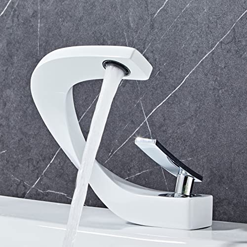 Kreatives Becken Waschbecken Heißer und kaltes Wasserhahn Vollkupfer Badezimmerschrank Wasserhahn, Weiß + Silbergriff Beauty Comes von AJYBYUKJ