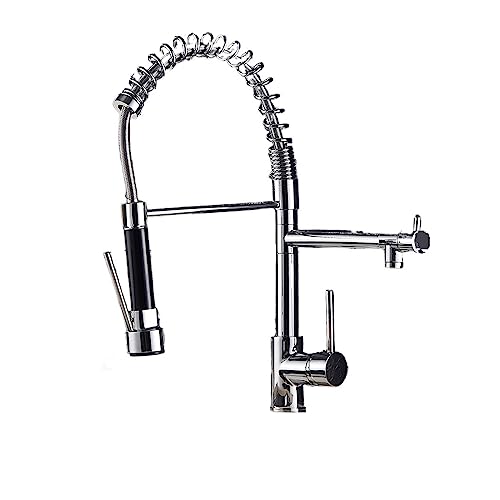 Küchenarmatur Wasserhahn für Küchenspüle Eins Aus ziehen Federausgabelmischer Heißkaltes Wasser Tippen Sie einfache Installation (Chrom) Beauty Comes von AJYBYUKJ