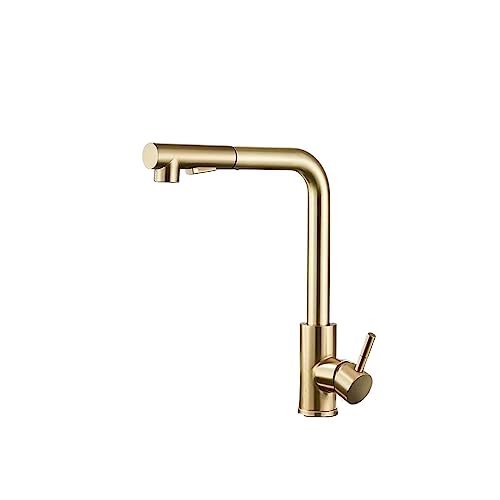Küchenauszug Wasserhahn 360 Rotation Dual Sprühgerät heißes kaltes Wasser-Flockenschiff-Waschbeckenmischer Tap Einer Loch Tap Easy Installation (gebürstetes Gold) Beauty Comes von AJYBYUKJ