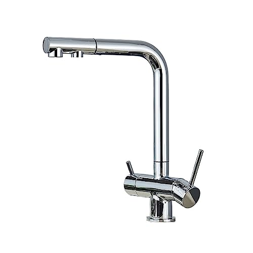 Küchenauszug gefiltertes Wasserhahnreiniger Wasserhahn 360 Rotation Dual Sprühgerät Trinkwasser-Fackenschiff-Waschbeckenmischer Tap Easy Installation (Chrom) Beauty Comes von AJYBYUKJ