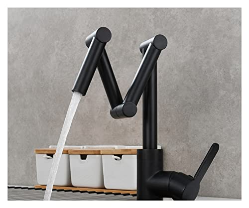 Küchenspüle Hahn, Messing-Topf-Füllhahn Wasserhahn Deck montiertes Drei-Abschnitt-Verlängerung Klapper Küchenarmatur Dreifachgelenk Schwung Arm für Heiß und Kälte für Küche (1 Funktion schwarz) von AJYBYUKJ