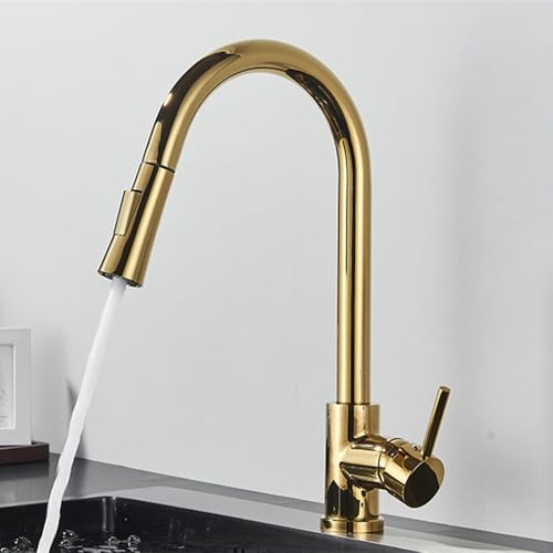 Luxus gebürstetes goldenes Küchenfarbhahn360 ° Drehendes heißer und kaltes Mixer -Hahn mit zwei Auslassmodi Elegante gebürstete Oberfläche für moderne Küchen Beauty Comes von AJYBYUKJ