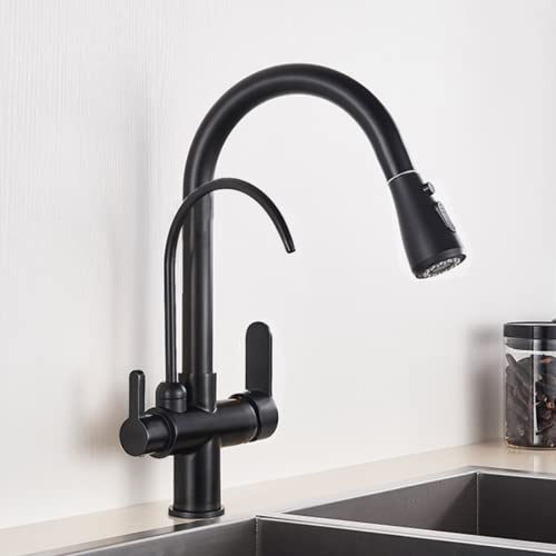 Matte schwarze 360 Rotation Wasserfilter Küchenarmatur mit gefilterter Kran drei Möglichkeiten Waschbecken Mischhahn für Küchenspüle hoher Bogenauszugspray Beauty Comes von AJYBYUKJ